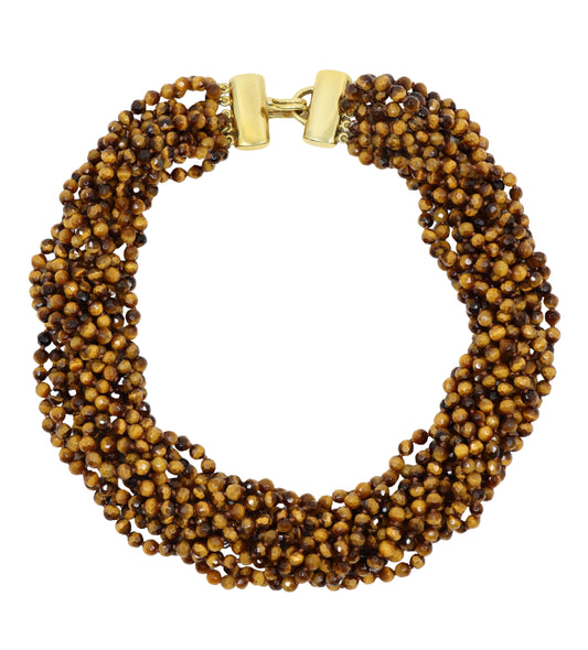 Tiffany & Co 18K Gold Multi-stands Tiger's Eye Beads Necklace