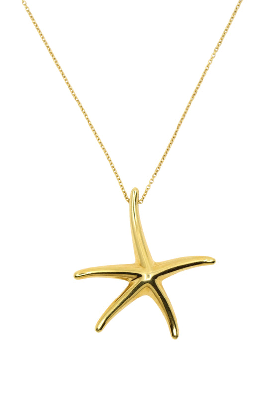 Tiffany & Co 18K Gold Starfish Pendant Necklace
