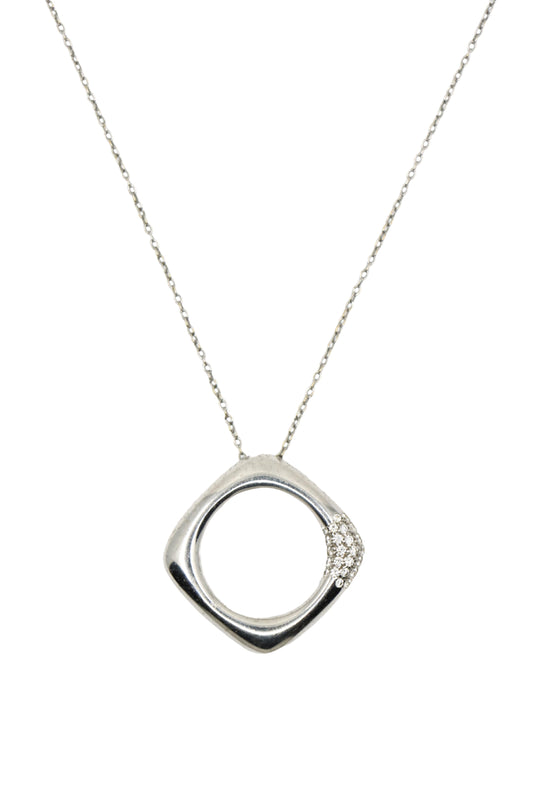Tiffany & Co 18K White Gold Diamonds Square Pendant Necklace