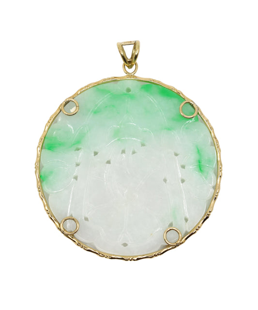 Vintage 14K Gold Engraved Jade Round Pendant