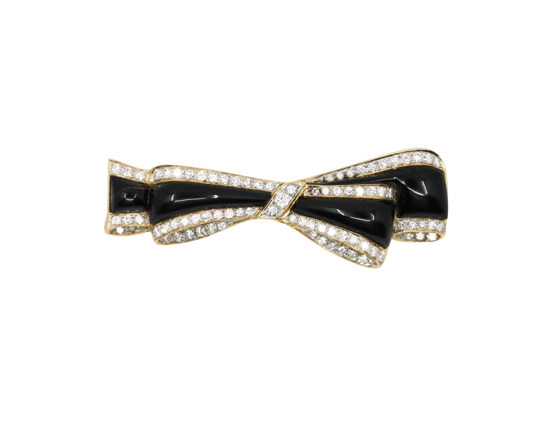 Vintage 18K Gold Enamel Diamond Bow Tie Brooch