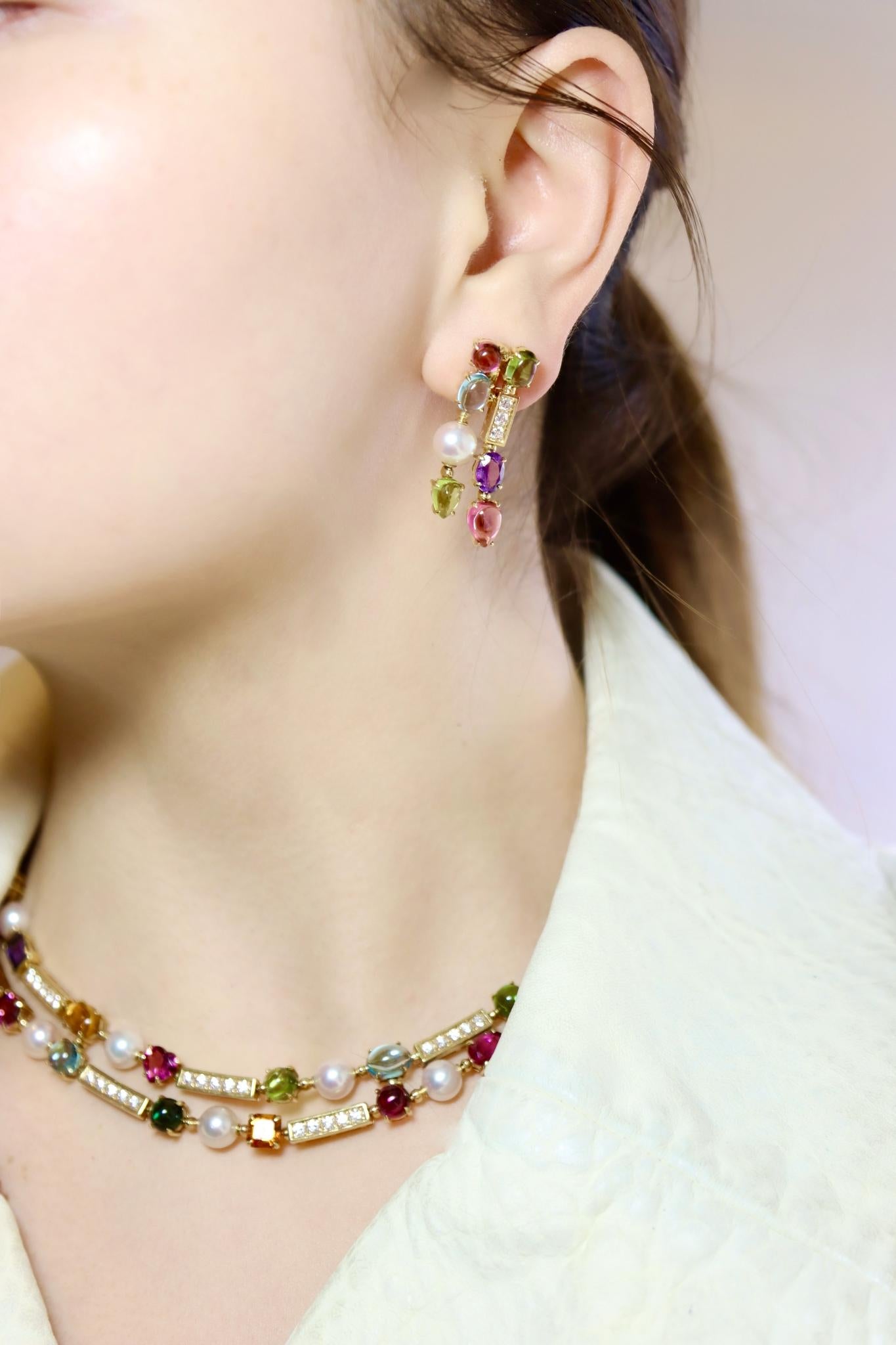 Bulgari Allegra Pearls Diamonds & Multi-gemstone Drop Earring