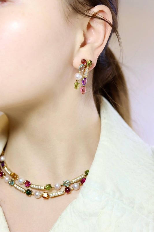 Bulgari Allegra Pearls Diamonds & Multi-gemstone Drop Earring