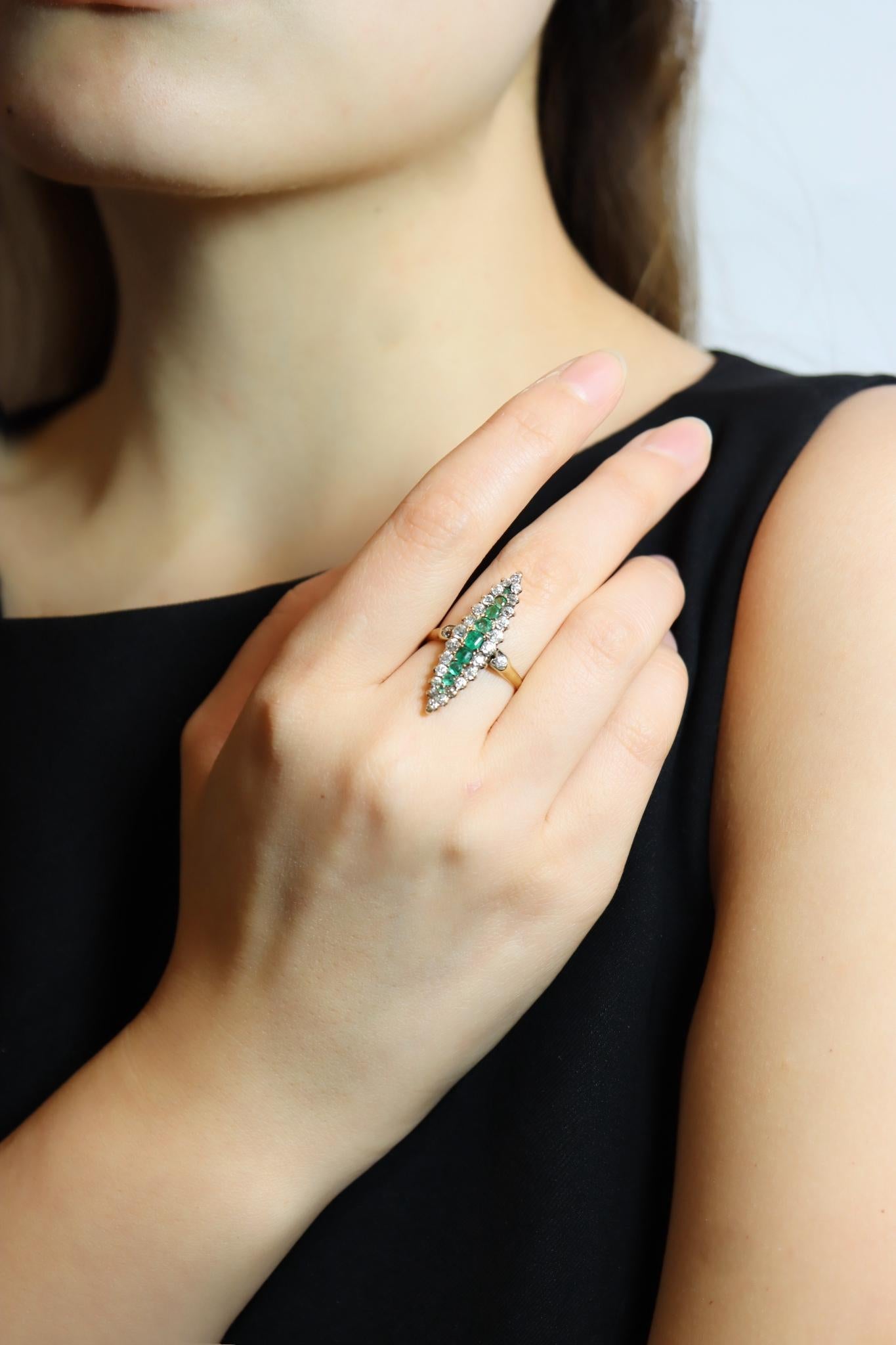 Antique 14K Gold Emerald Diamond Ring