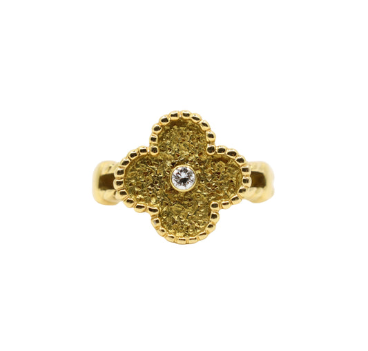 Van Cleef & Arpels 18K Gold Diamond Alhambra Ring