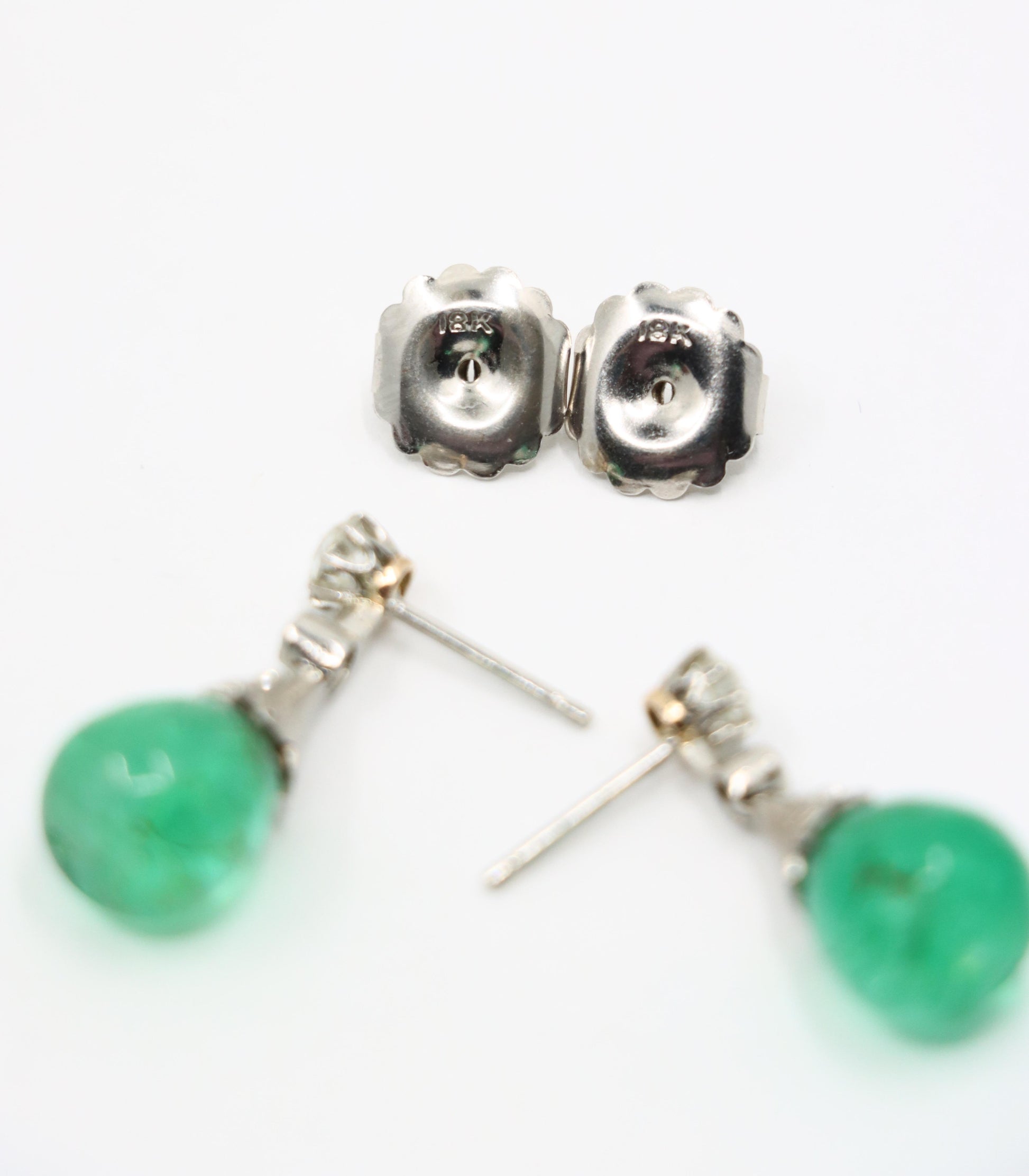 Vintage Platinum Emerald Diamonds Drop Earrings