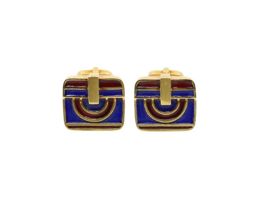David Webb 18K Gold Blue & Red Enamel Cufflinks