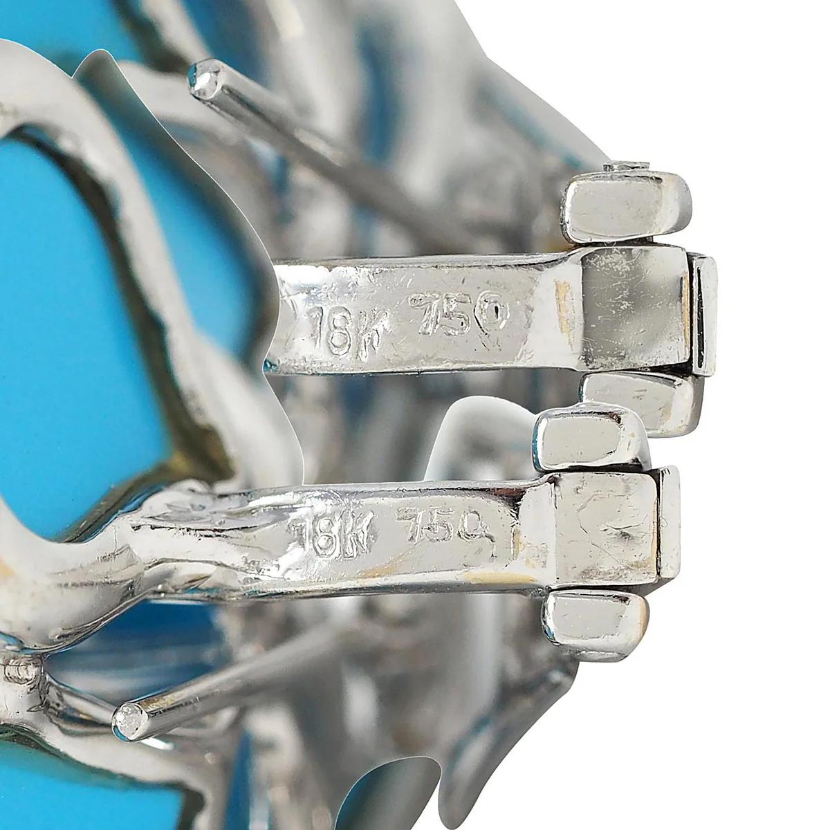 Diamond Turquoise 18K White Gold Flower Earrings
