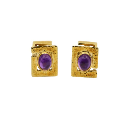 David Webb 18K Gold Amethyst Cabochon Cufflinks