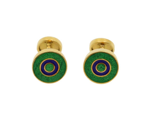 David Webb 18K Gold Green & Blue Enamel Cufflinks