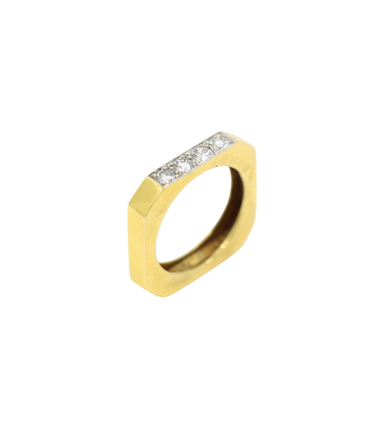 David Webb 18K Gold Diamonds Square Ring