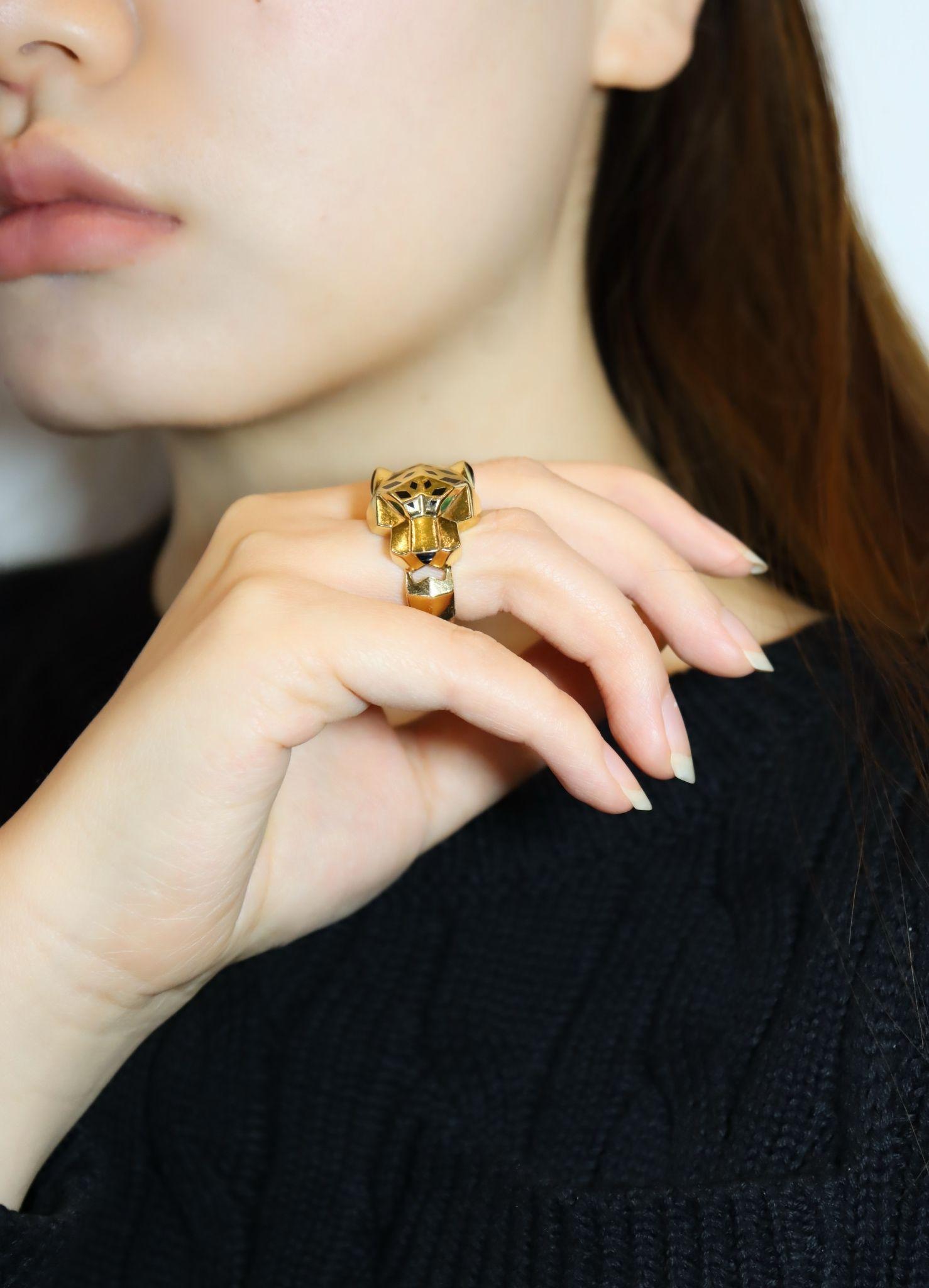 Cartier Panthère 18K Gold Tsavorite Garnet & Onyx Ring, Size 51