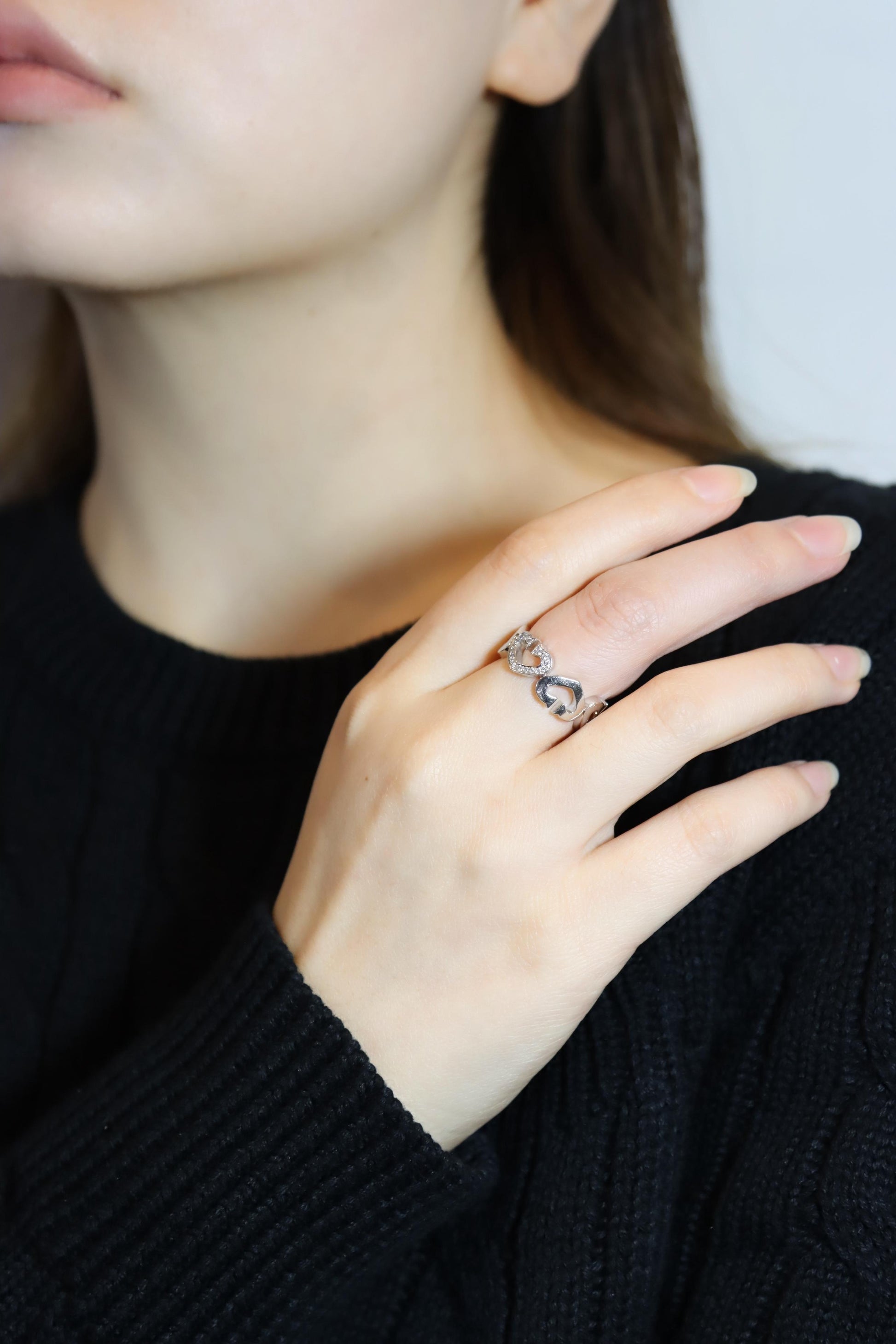 Cartier 18K White Gold Heart Diamond Band Ring