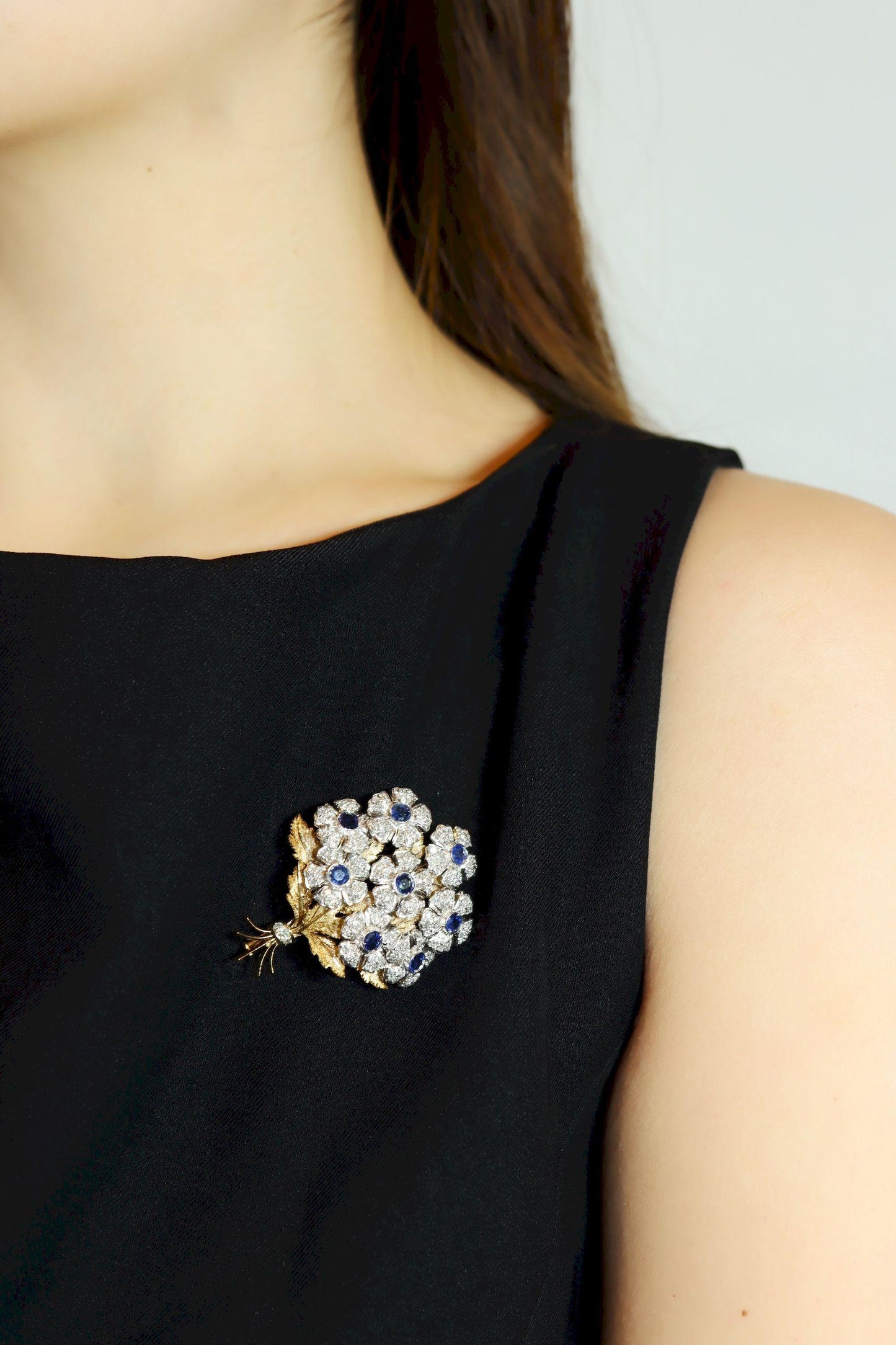 Rare Buccellati 18K Gold & Platinum En Tremblant Sapphire Diamond Set Brooch Pin