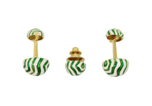 Vintage David Webb 18K Gold Green & White Enamel Cufflinks