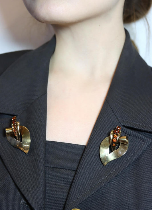 Tiffany & Co. 14K Gold Citrine Leaf Double Brooch