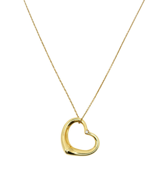Tiffany & Co 18K Gold Elsa Perreti Diamonds Heart Pendant Necklace