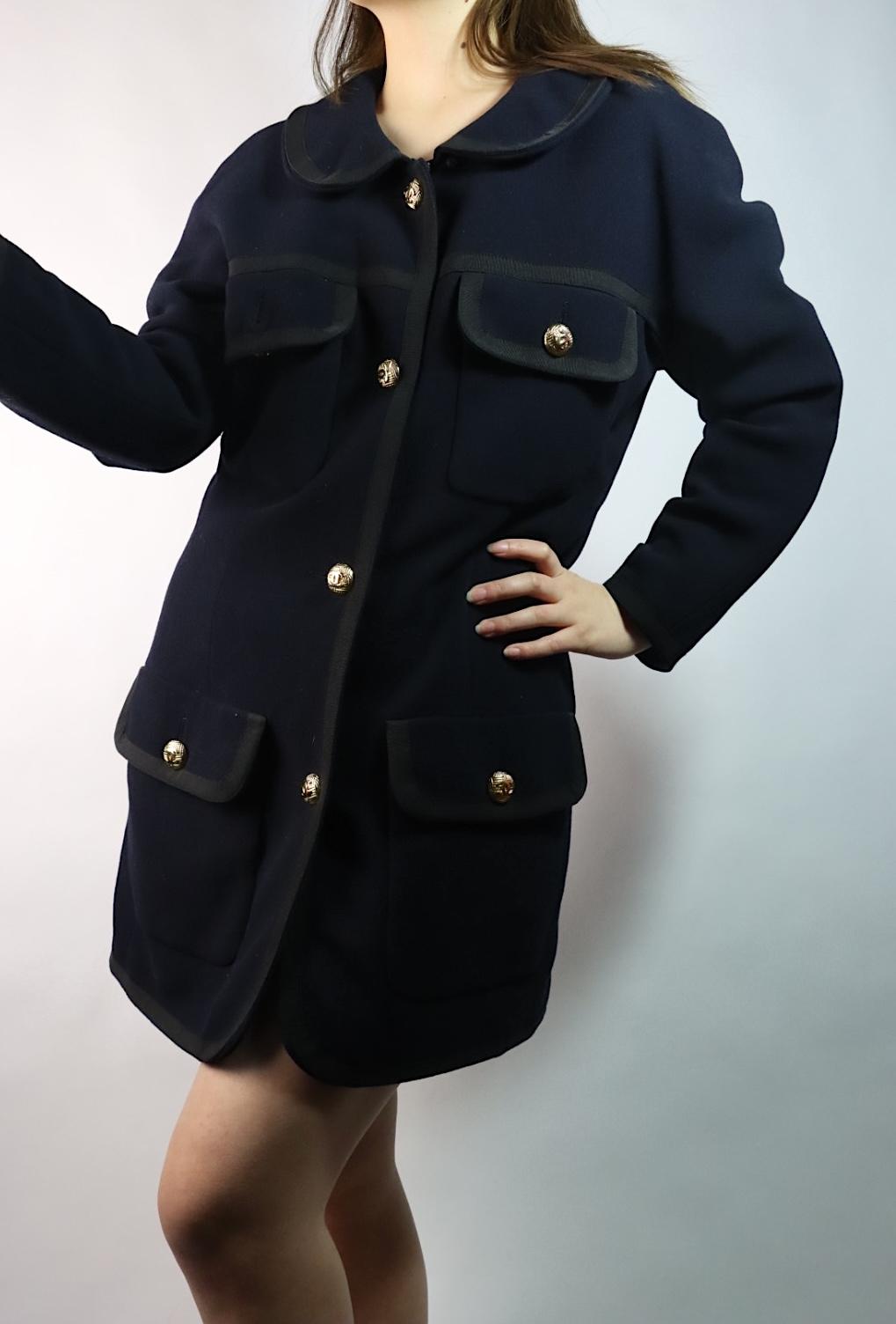 Vintage 1996 Chanel Classic Navy Wool Long Jacket