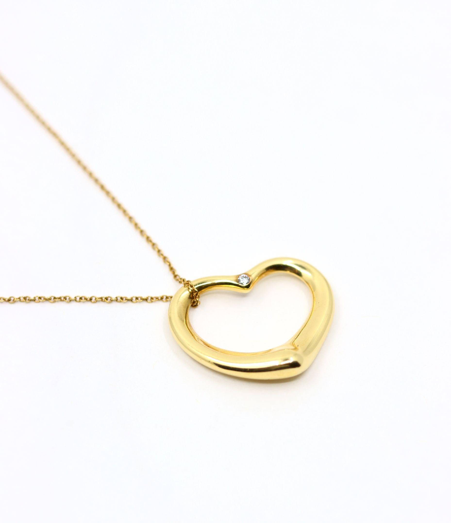 Tiffany & Co 18K Gold Elsa Perreti Diamonds Heart Pendant Necklace
