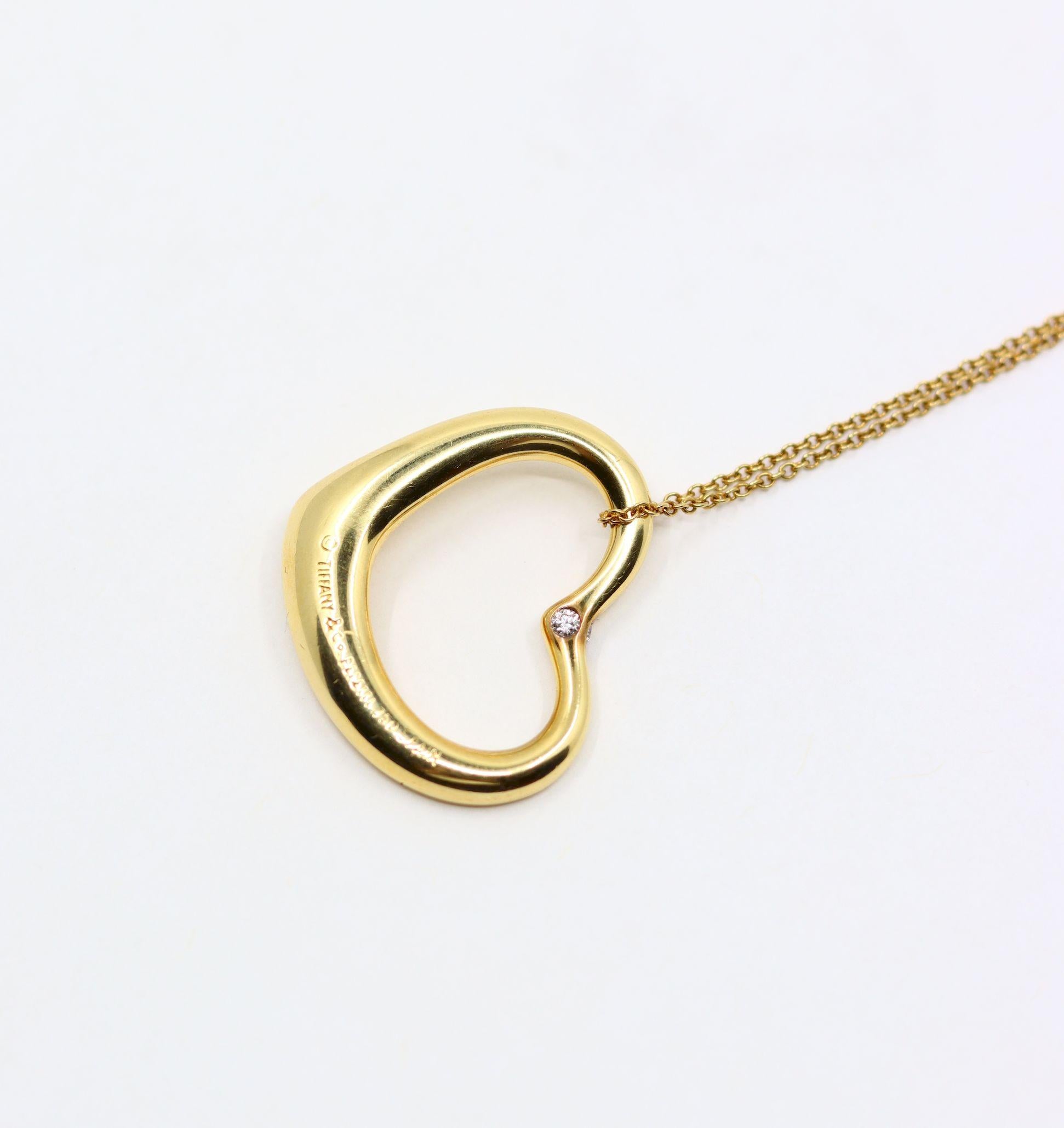 Tiffany & Co 18K Gold Elsa Perreti Diamonds Heart Pendant Necklace