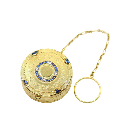 Art Deco Tiffany & Co 14K Gold Sapphire Diamond Pill Box