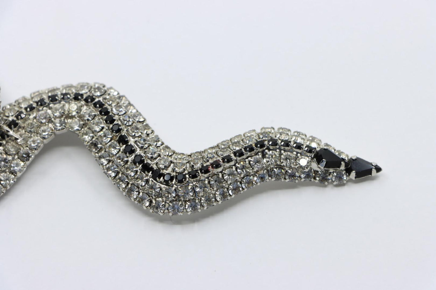 Vintage Silver Tone Black & White Rhinestone Snake Brooch