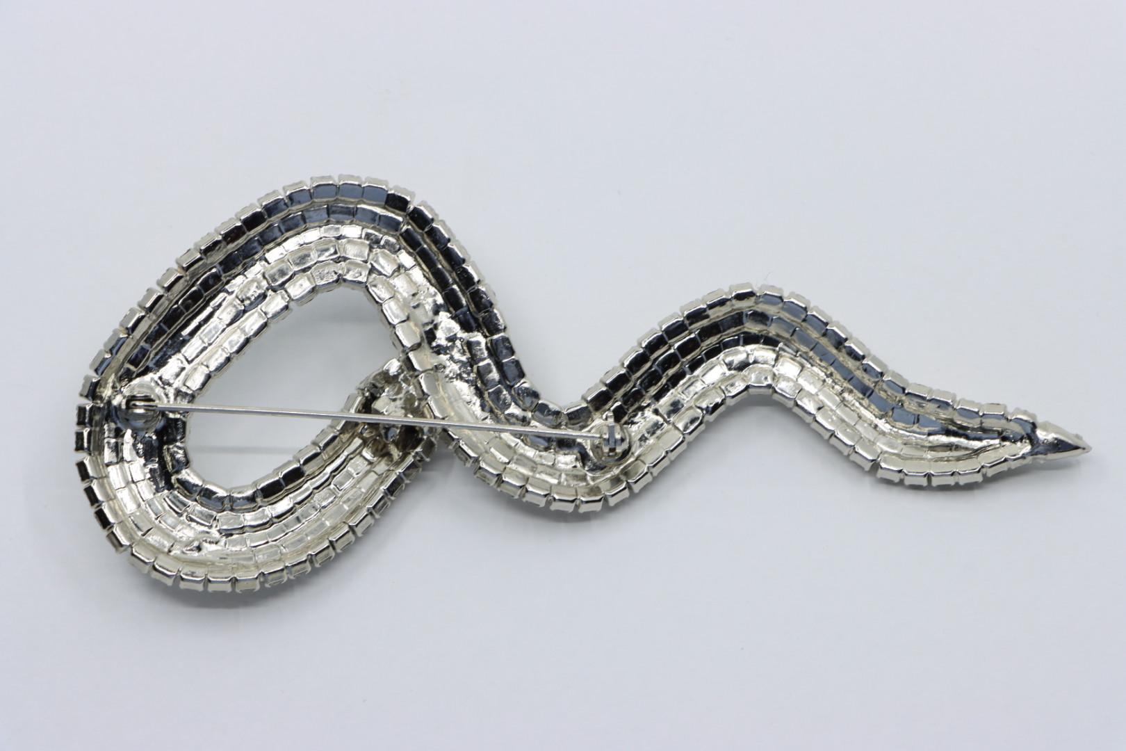 Vintage Silver Tone Black & White Rhinestone Snake Brooch