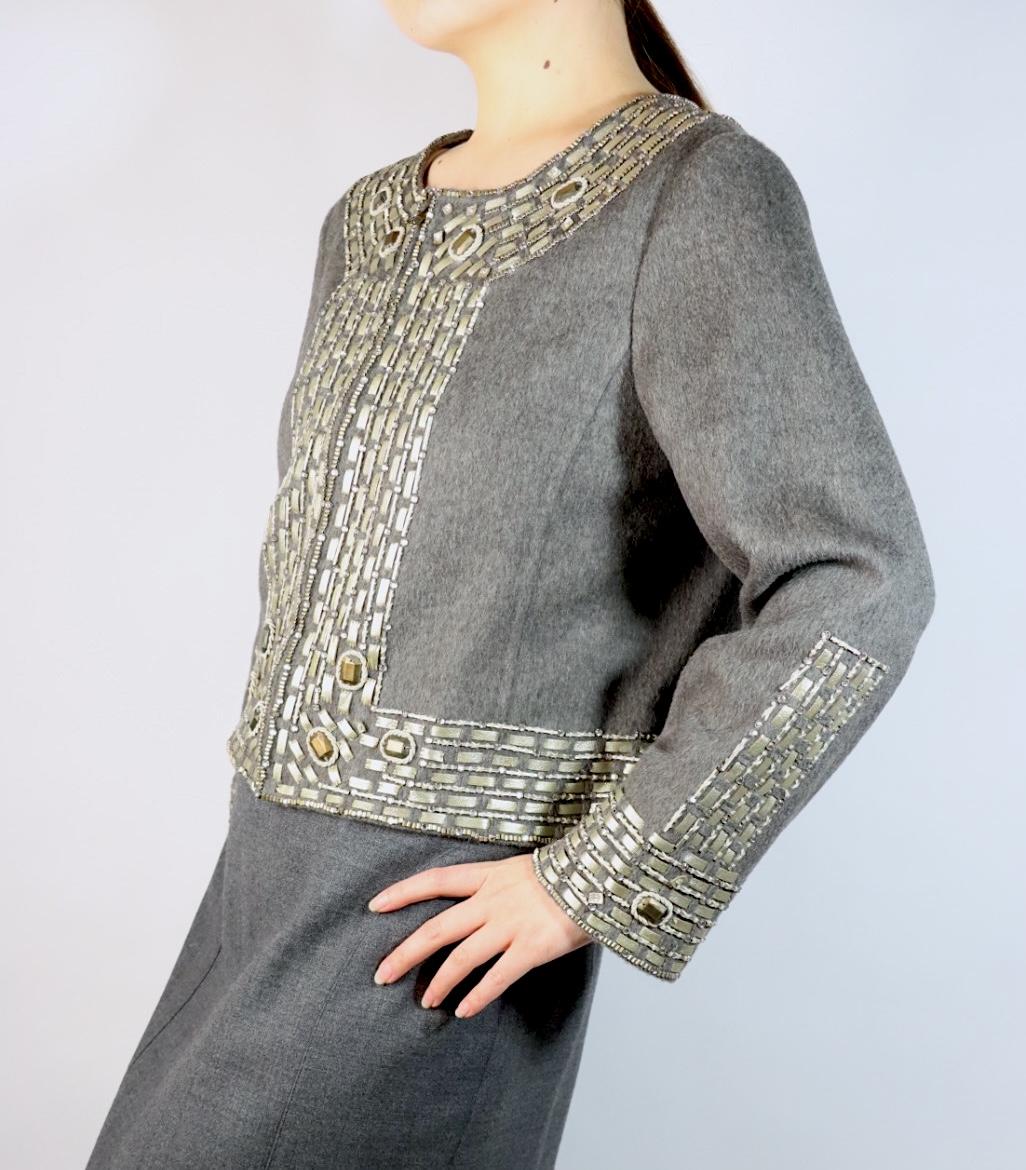 Vintage Oscar De La Renta Grey Embellished Jacket