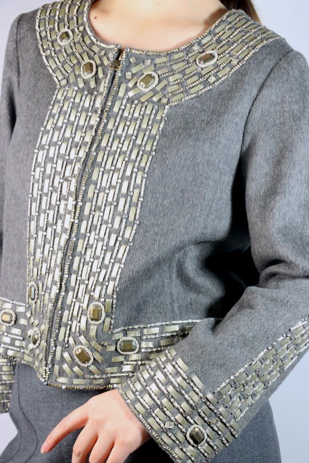 Vintage Oscar De La Renta Grey Embellished Jacket