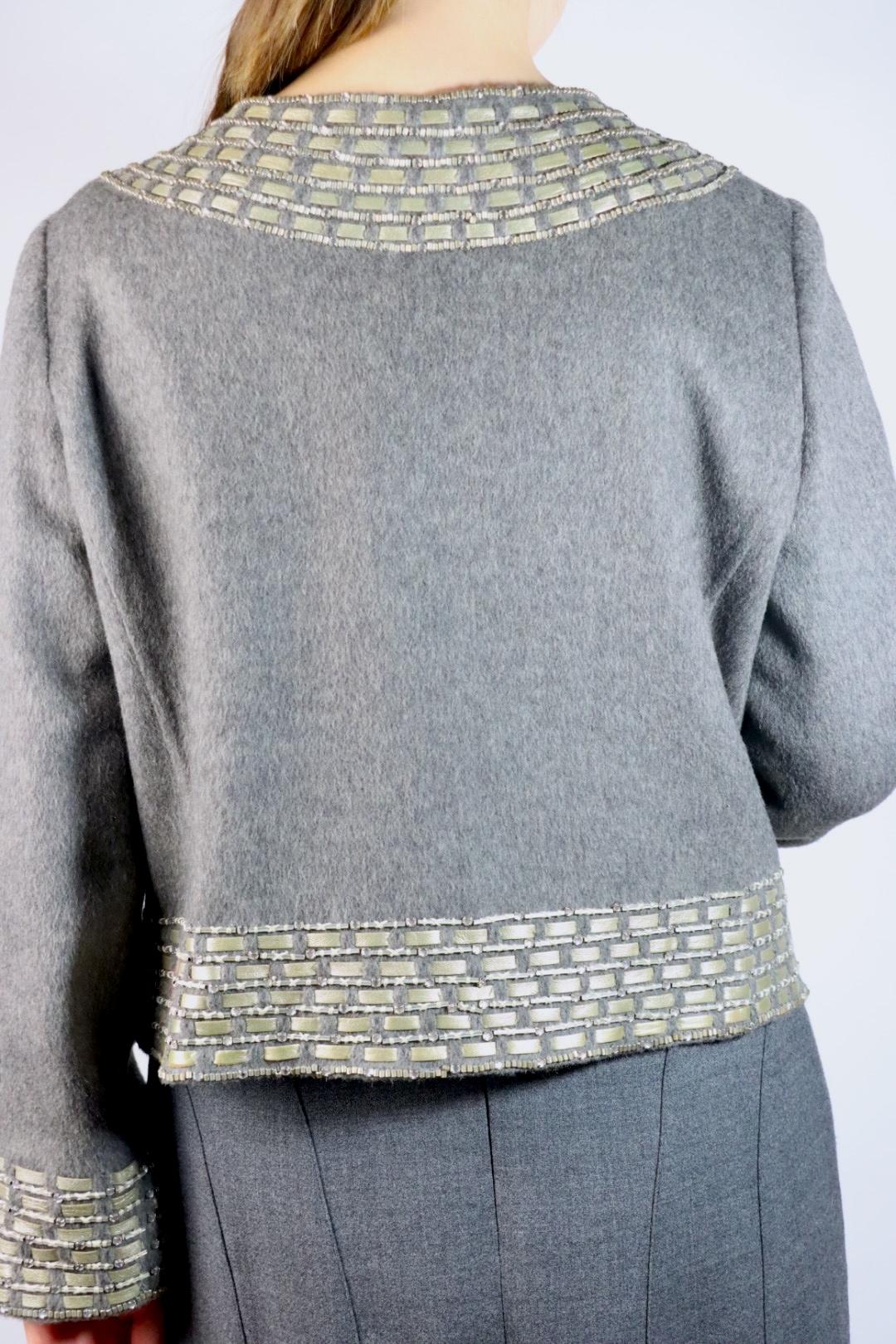Vintage Oscar De La Renta Grey Embellished Jacket