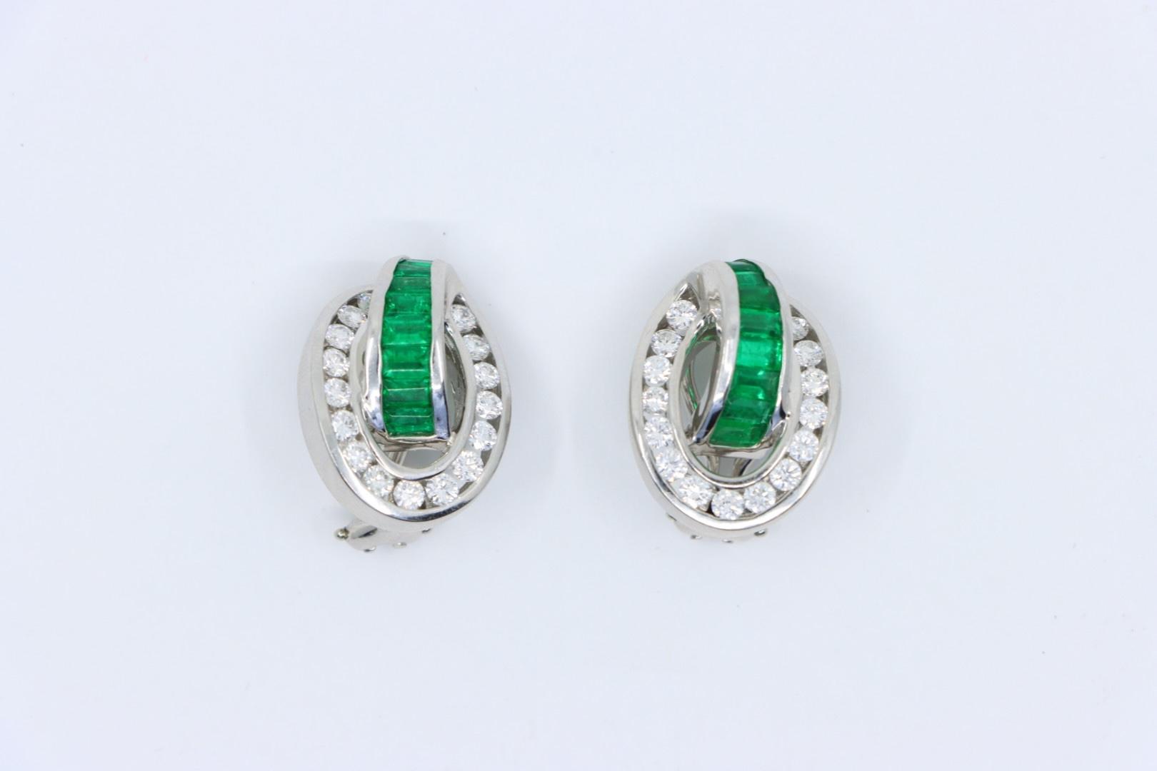 Charles Krypell Platinum Diamonds Emerald Earrings