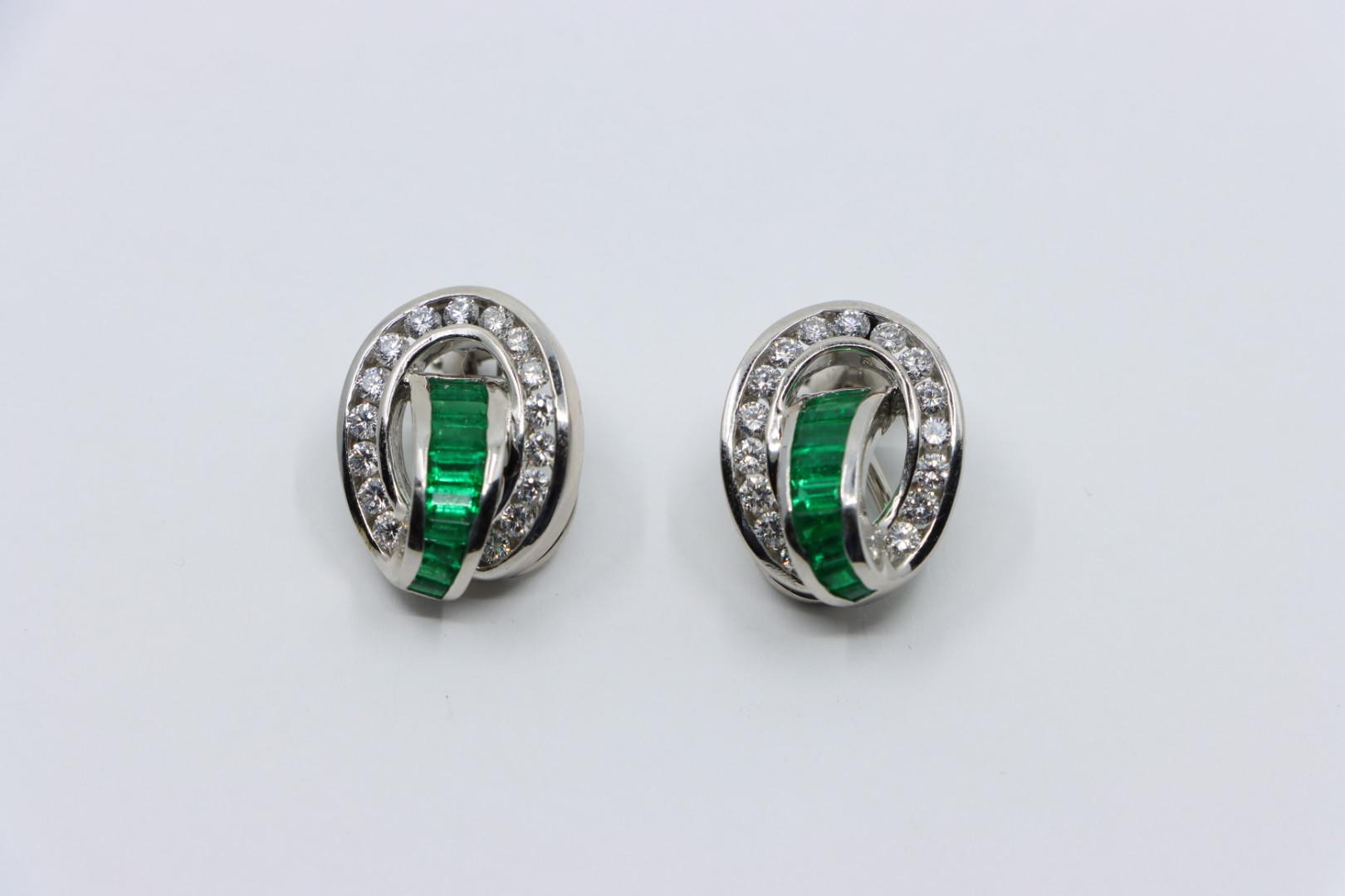 Charles Krypell Platinum Diamonds Emerald Earrings