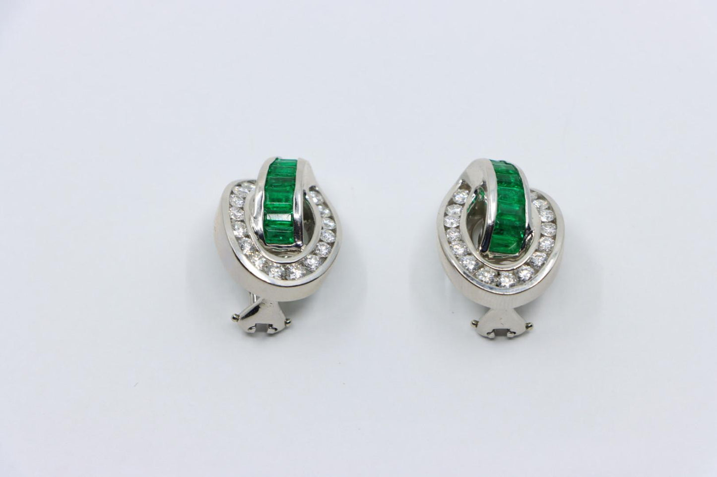 Charles Krypell Platinum Diamonds Emerald Earrings