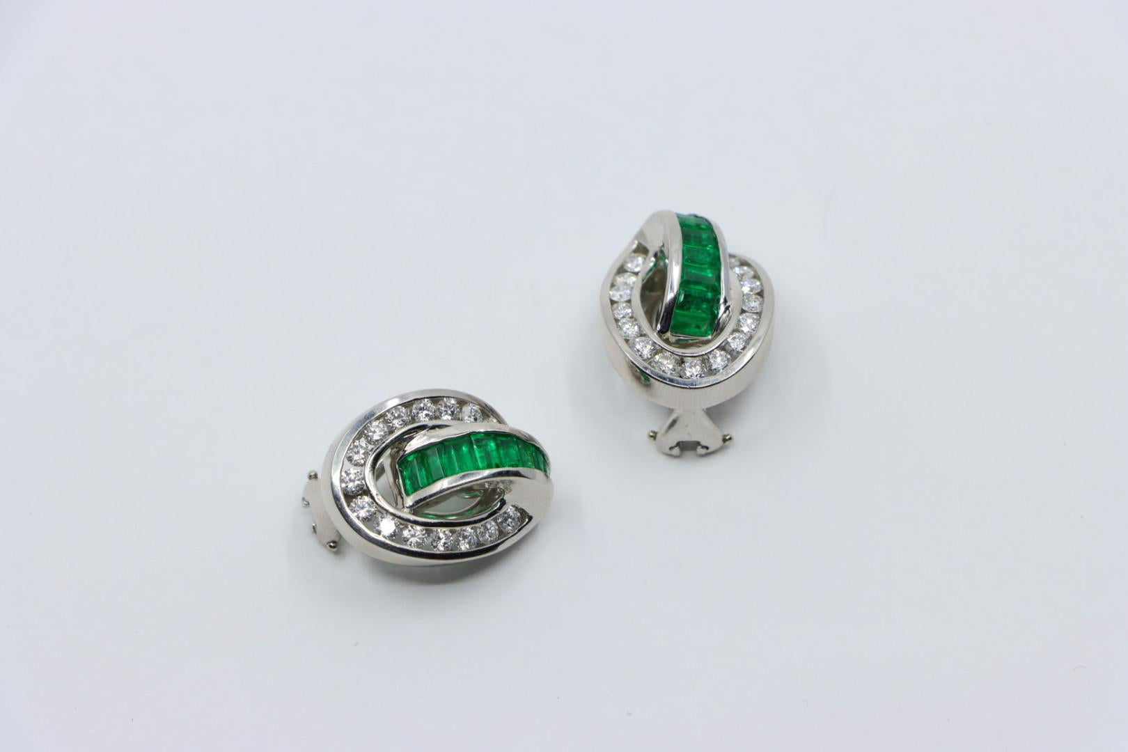 Charles Krypell Platinum Diamonds Emerald Earrings