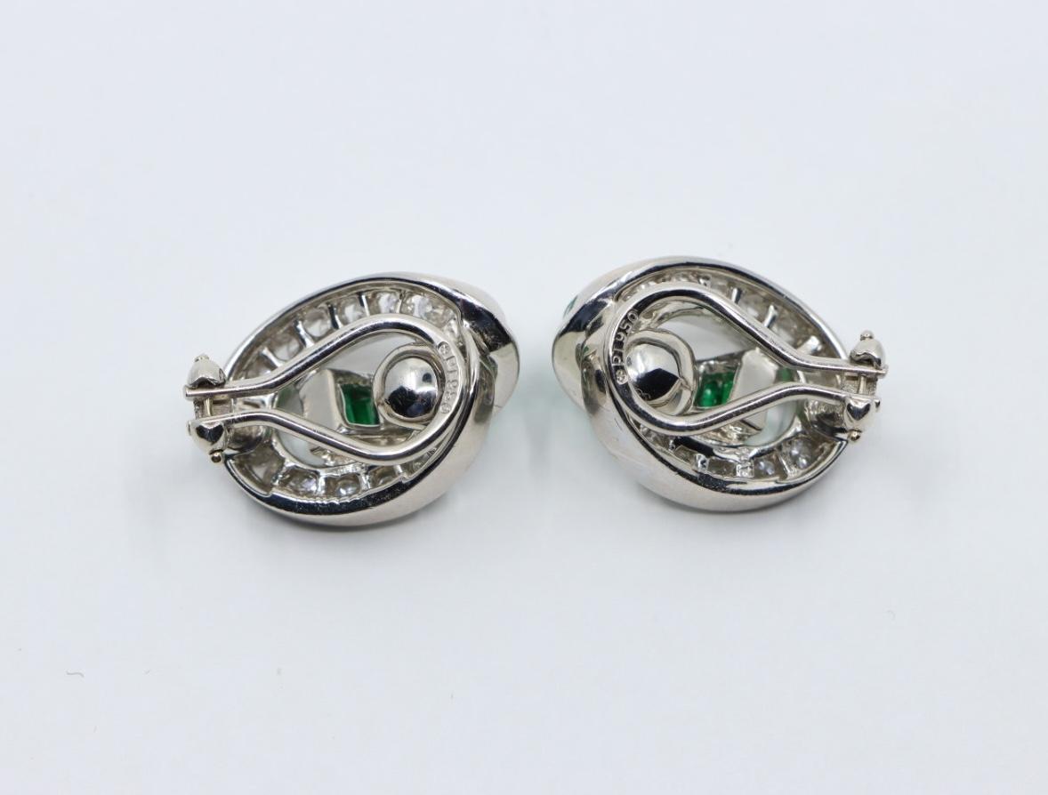 Charles Krypell Platinum Diamonds Emerald Earrings