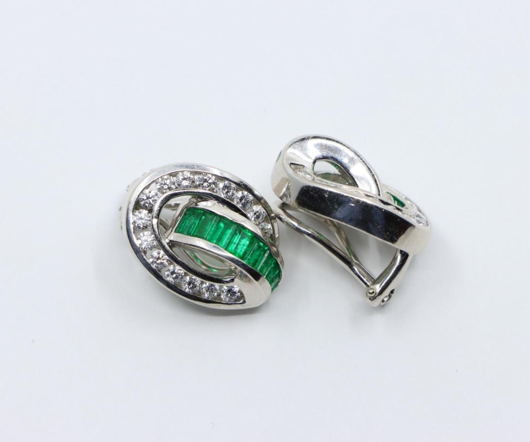 Charles Krypell Platinum Diamonds Emerald Earrings