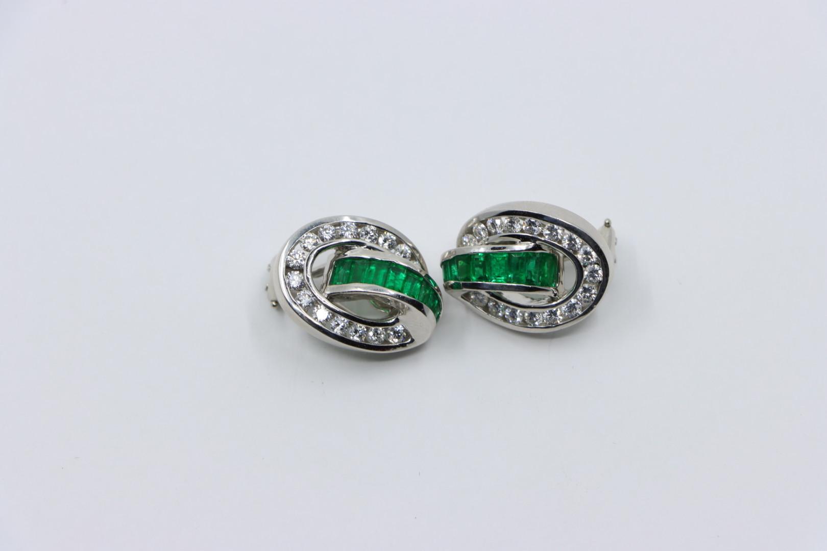 Charles Krypell Platinum Diamonds Emerald Earrings