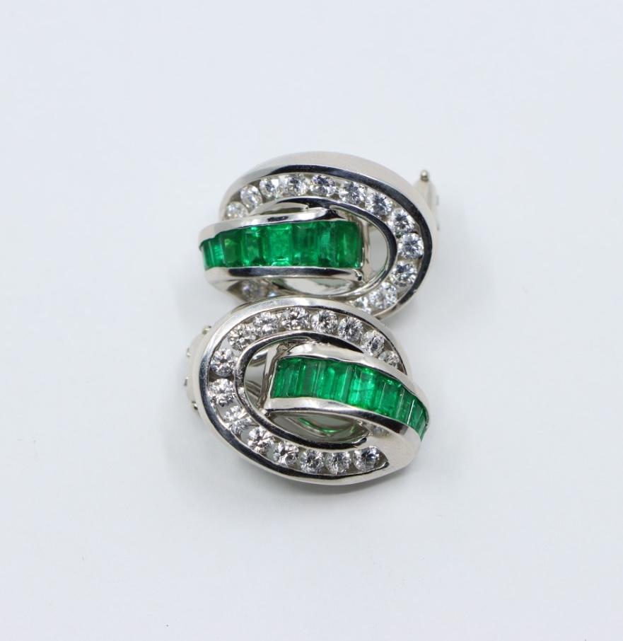 Charles Krypell Platinum Diamonds Emerald Earrings