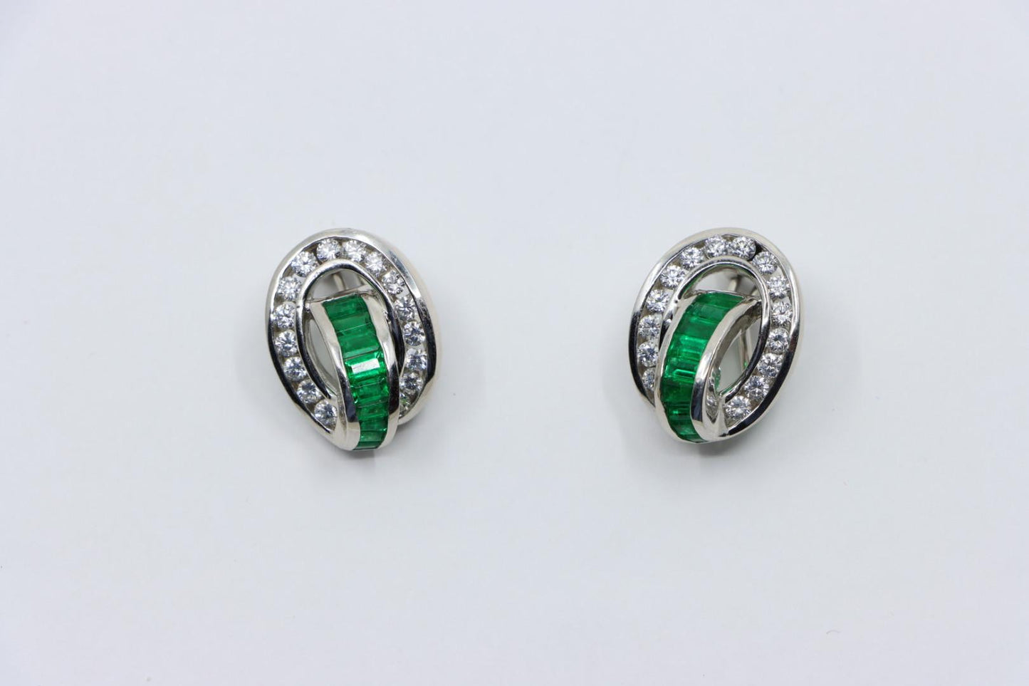 Charles Krypell Platinum Diamonds Emerald Earrings