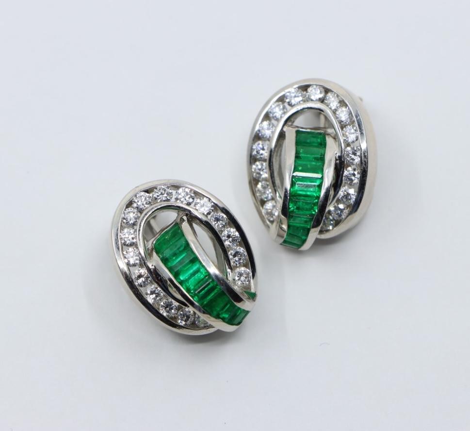 Charles Krypell Platinum Diamonds Emerald Earrings