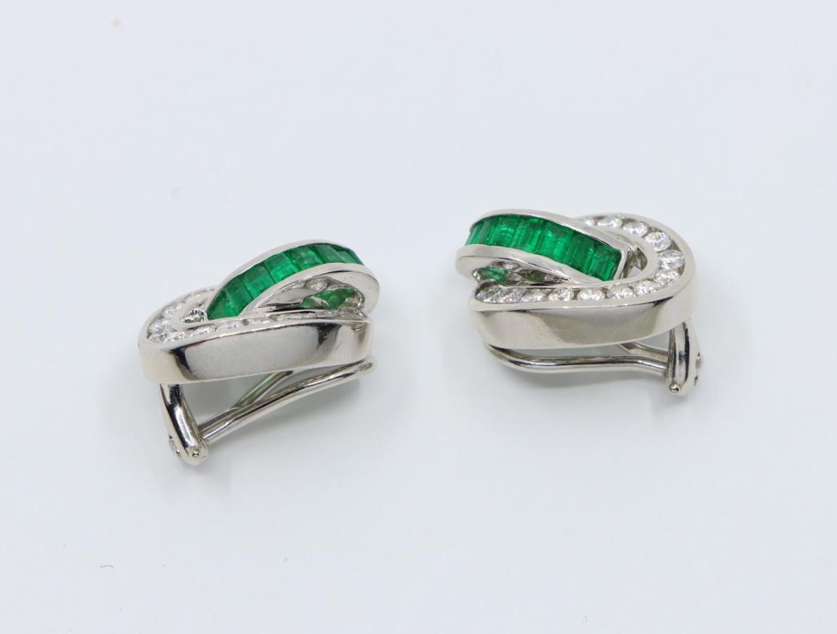 Charles Krypell Platinum Diamonds Emerald Earrings