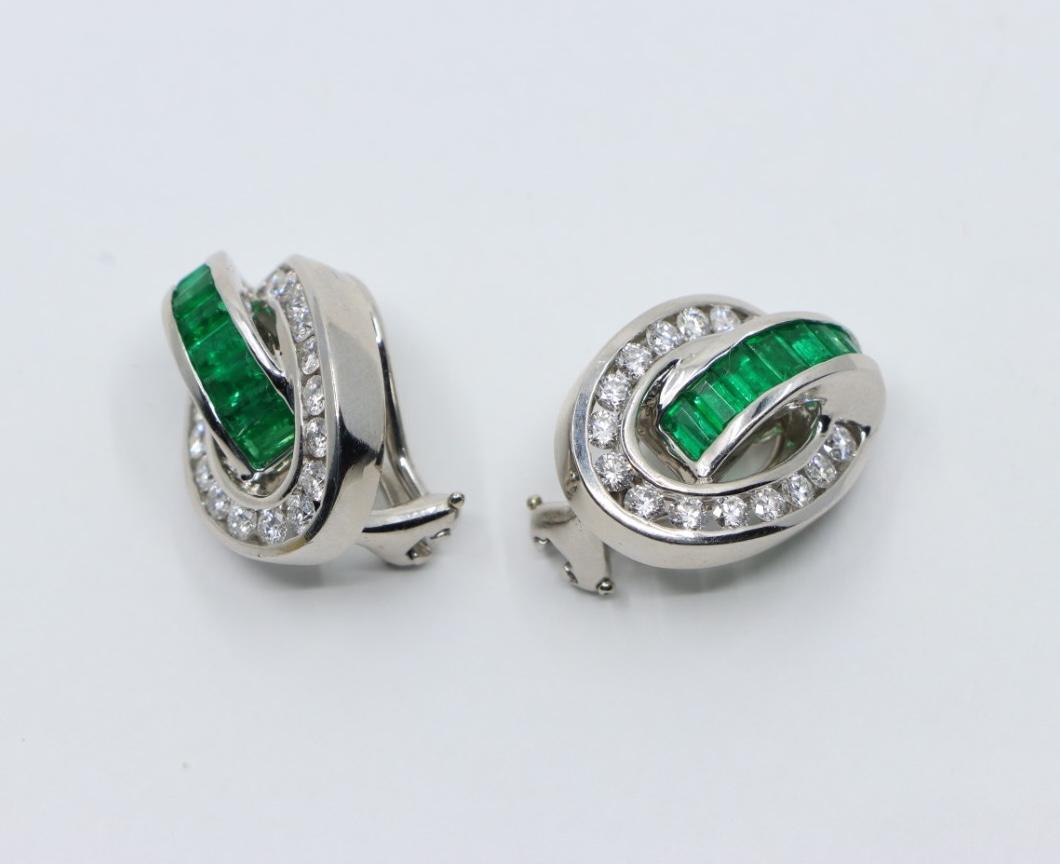 Charles Krypell Platinum Diamonds Emerald Earrings