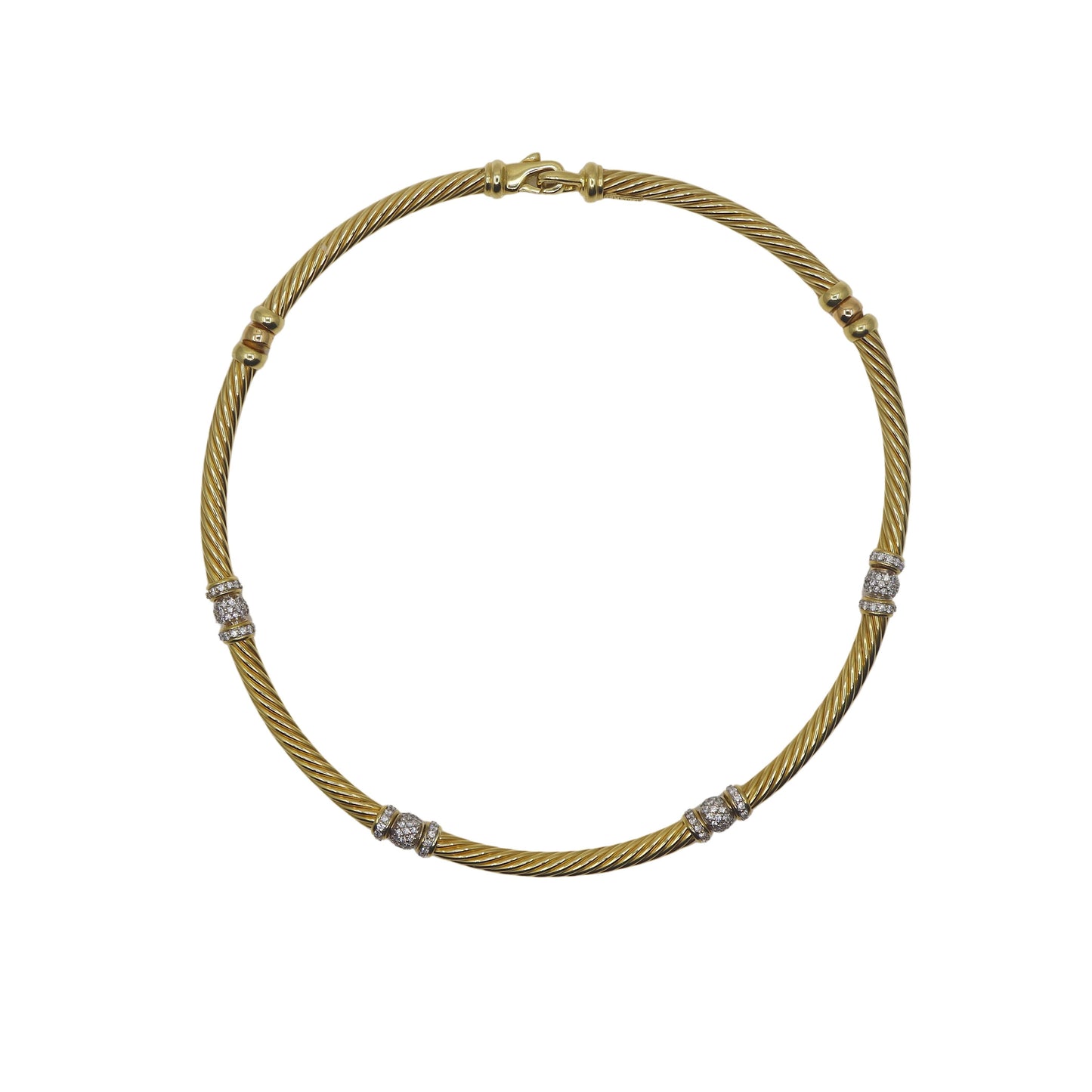 DAVID YURMAN 18K GOLD CABLE TWIST DIAMOND PAVE NECKLACE