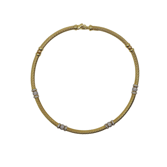 DAVID YURMAN 18K GOLD CABLE TWIST DIAMOND PAVE NECKLACE