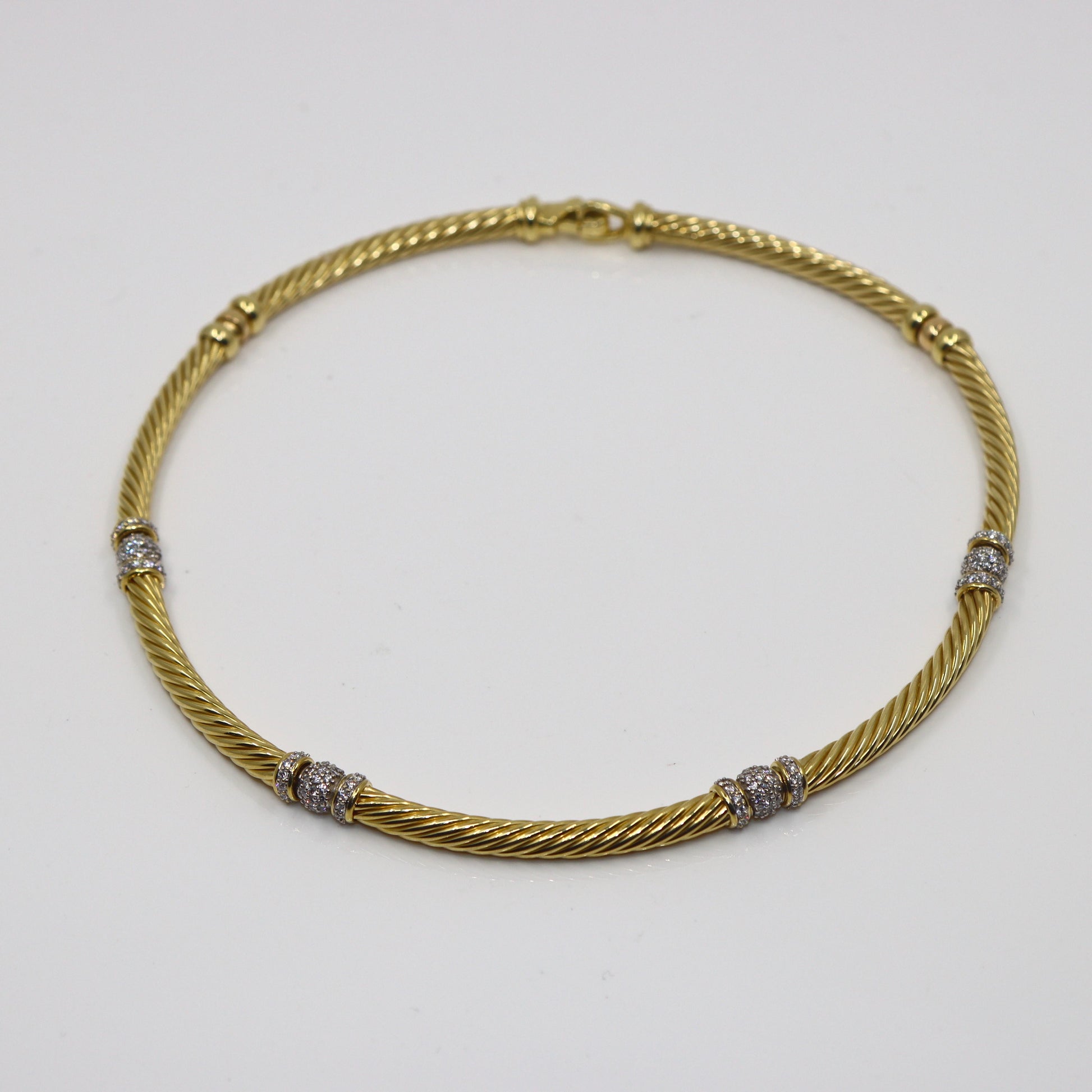 DAVID YURMAN 18K GOLD CABLE TWIST DIAMOND PAVE NECKLACE