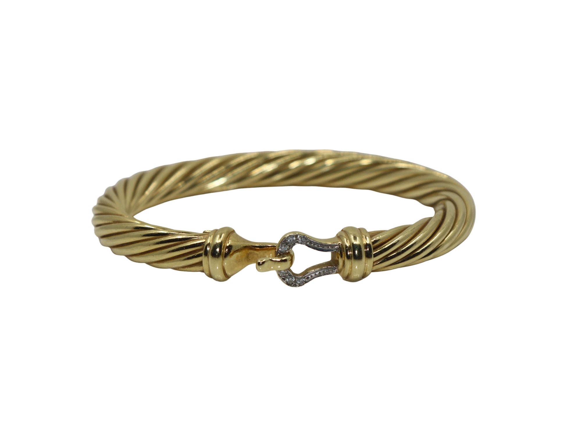 DAVID YURMAN DIAMOND PAVE 18K GOLD CABLE BANGLE