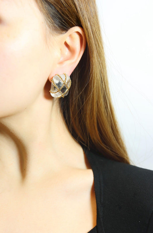 Vintage Seaman Schepps 18K Gold Rock Crystal Earrings