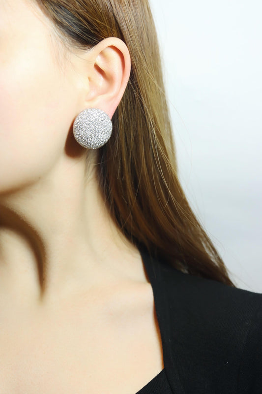 Vintage Russian 18K White Gold Diamonds Round Earrings