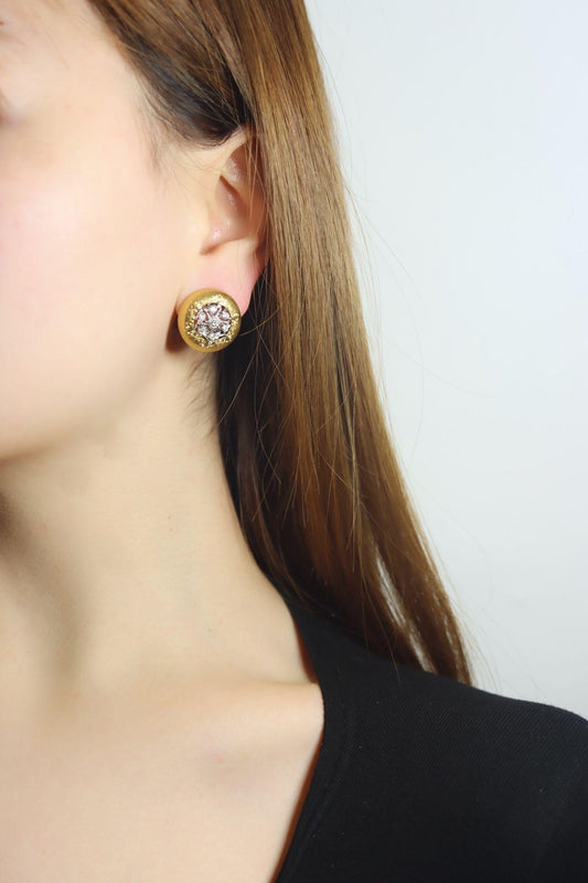 Buccellati 18K Yellow & White Gold Diamond Rigato Satin Finish Button Earrings