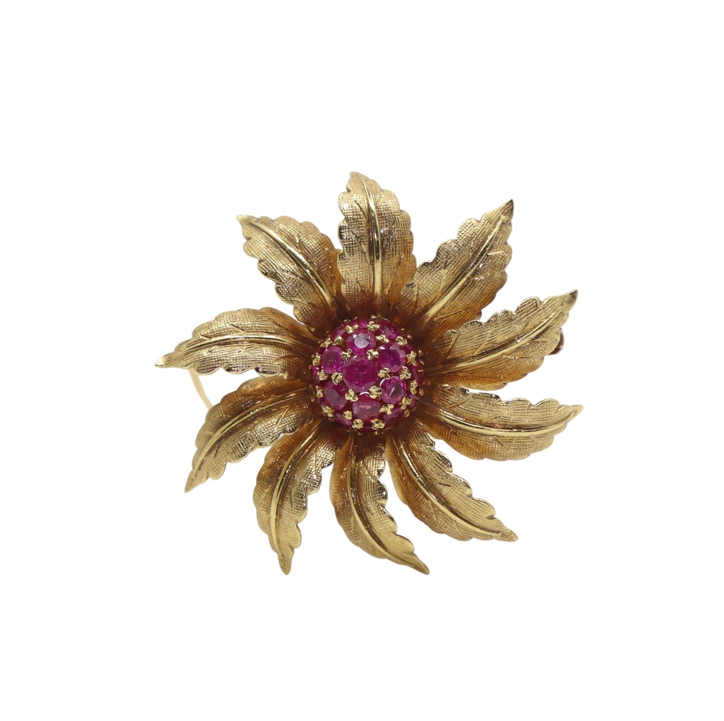 Vintage Tiffany & Co. 18K Gold Ruby Starburst Flower Brooch Pin